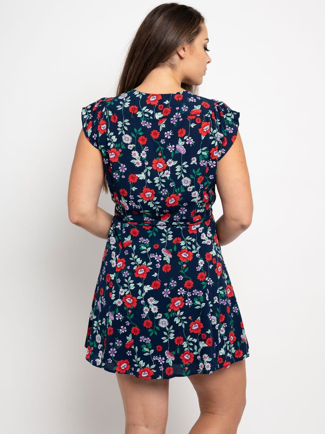 PLUS SIZE FLORAL WRAP MINI DRESS