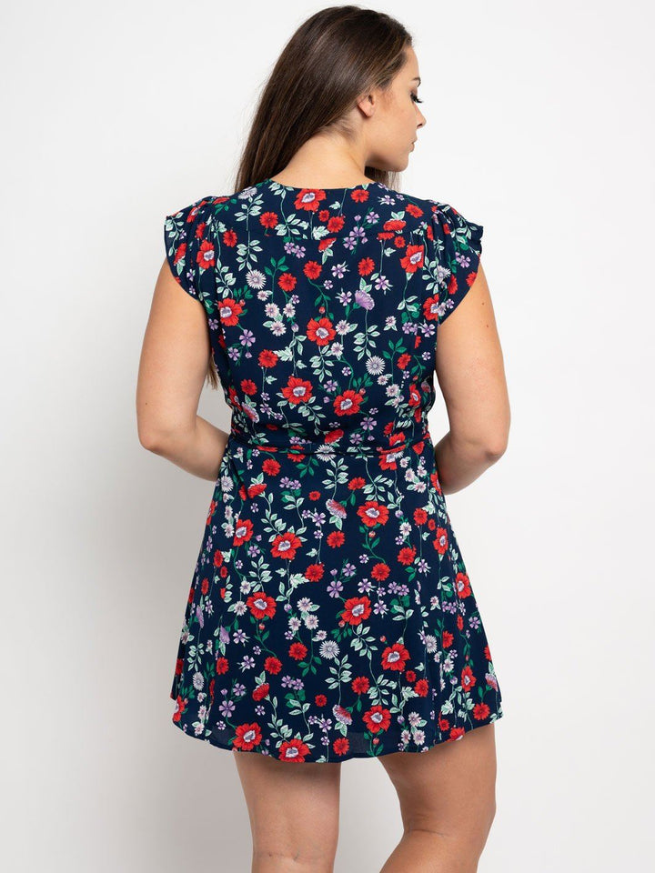 PLUS SIZE FLORAL WRAP MINI DRESS