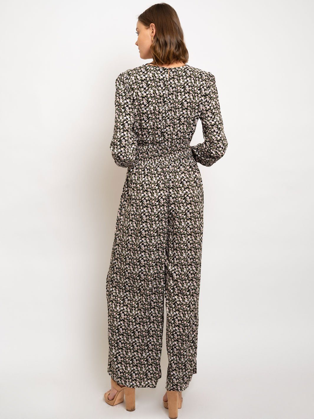 WOMEN'S DITZY PRINTED SMOCKING DETAILED JUMPSUIT