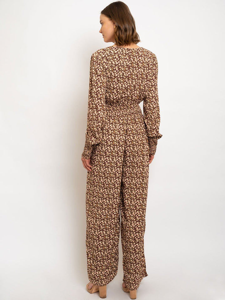 WOMEN'S DITZY PRINTED SMOCKING DETAILED JUMPSUIT
