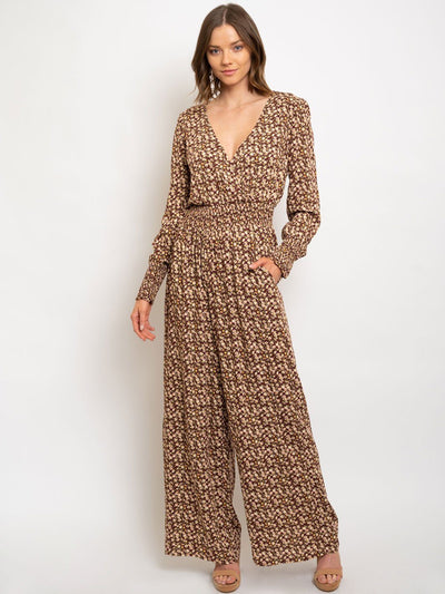 WOMEN'S DITZY PRINTED SMOCKING DETAILED JUMPSUIT