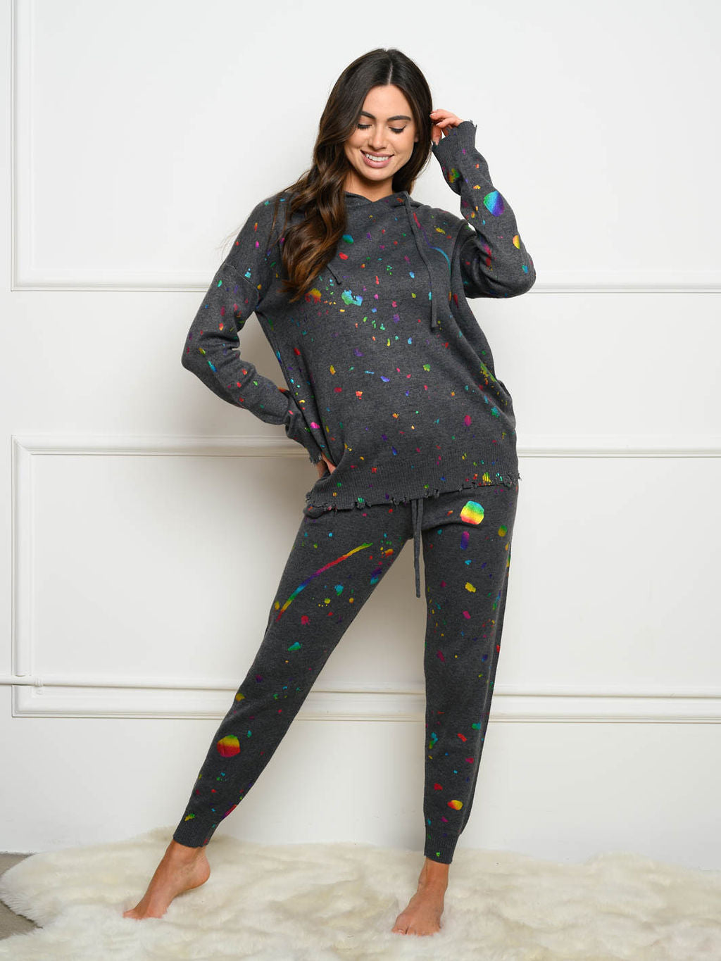 WOMEN'S PAINT SPLATTER HOODED SWEATER
