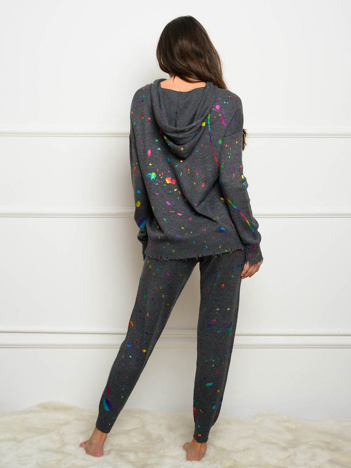 WOMEN'S PAINT SPLATTER HOODED SWEATER
