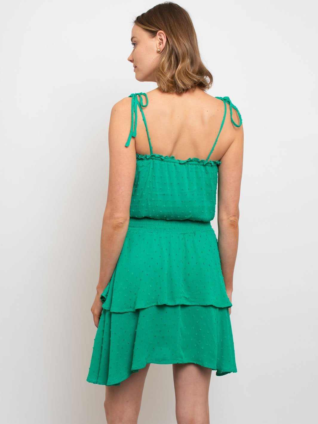 WOMEN'S TIE SHOULDER STRAP RUFFLE TIERED DRESS