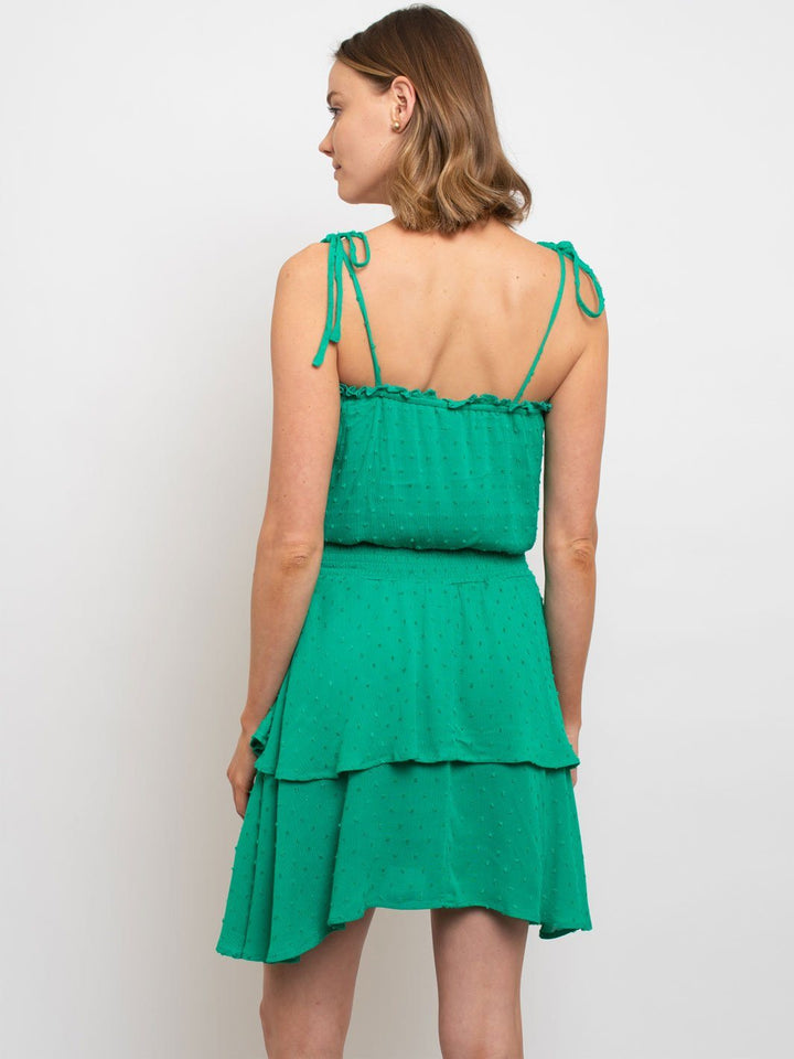 WOMEN'S TIE SHOULDER STRAP RUFFLE TIERED DRESS
