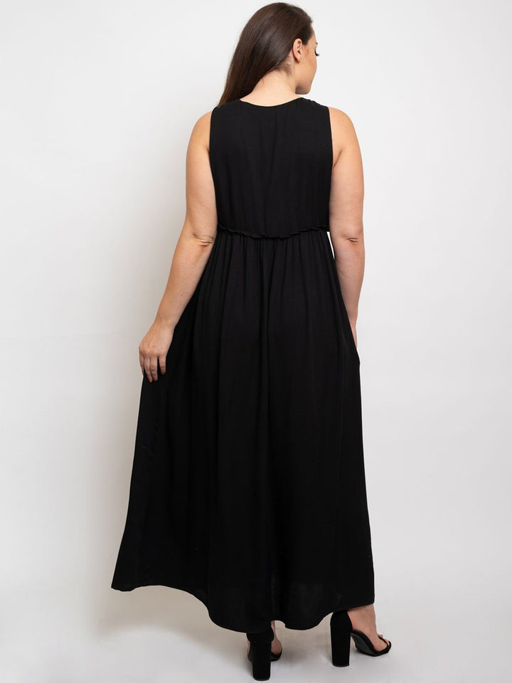 WOMEN'S V-NECK MAXI WITH POCKETS DRESS
