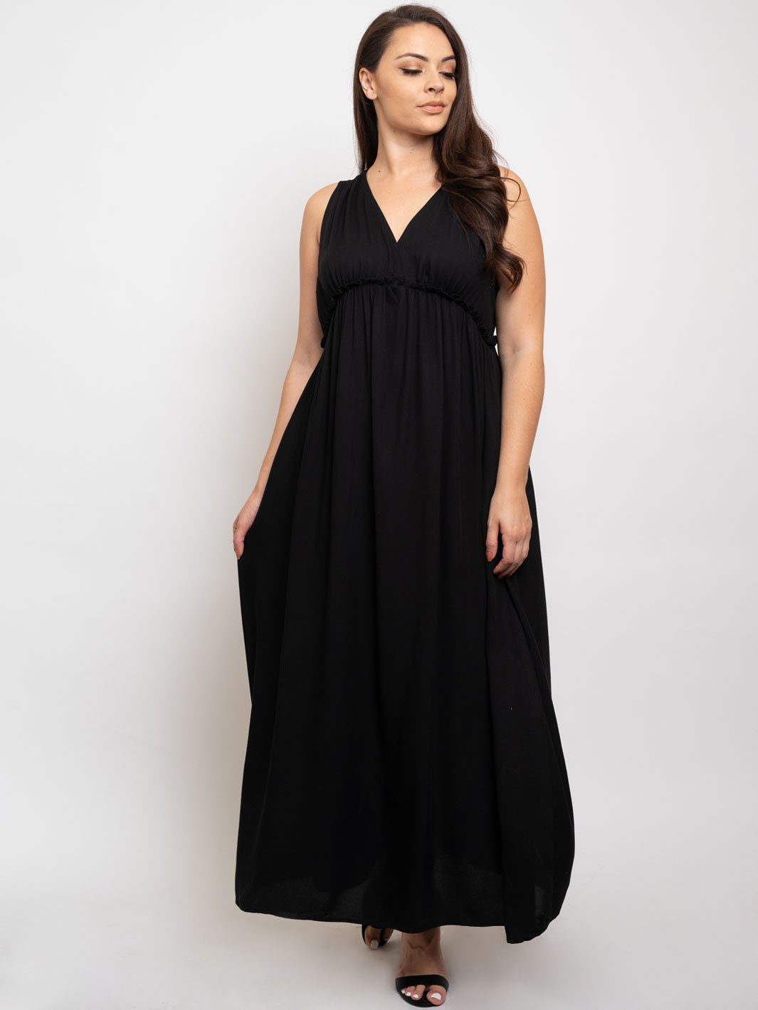 WOMEN'S V-NECK MAXI WITH POCKETS DRESS