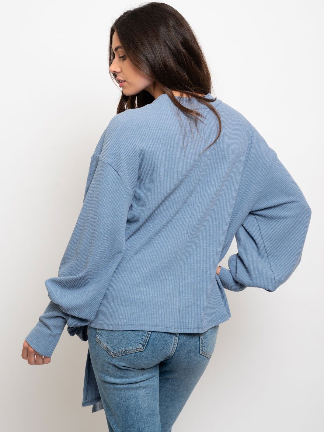 WOMEN'S TEXTURED POLLOVER TIE WAIST TOP