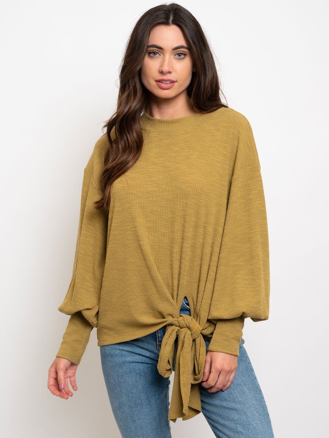 WOMEN'S TEXTURED POLLOVER TIE WAIST TOP