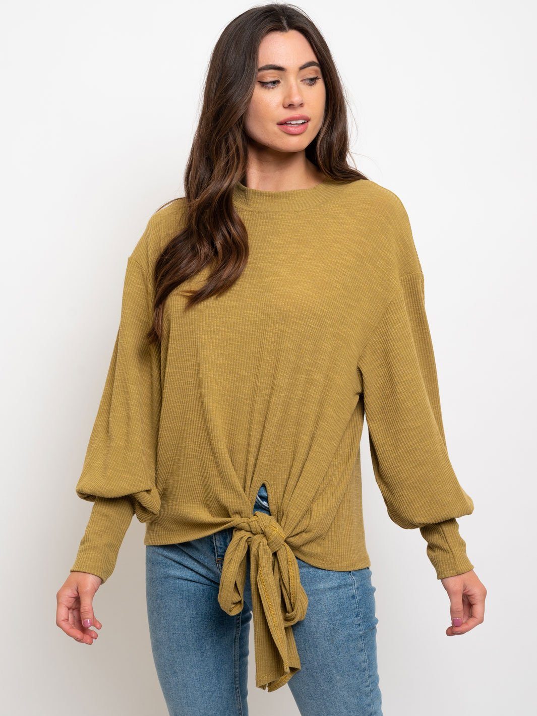 WOMEN'S TEXTURED POLLOVER TIE WAIST TOP