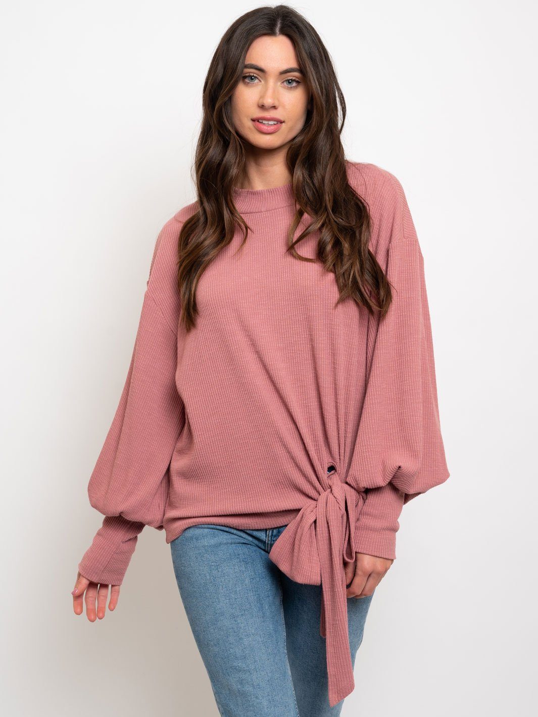 WOMEN'S TEXTURED POLLOVER TIE WAIST TOP