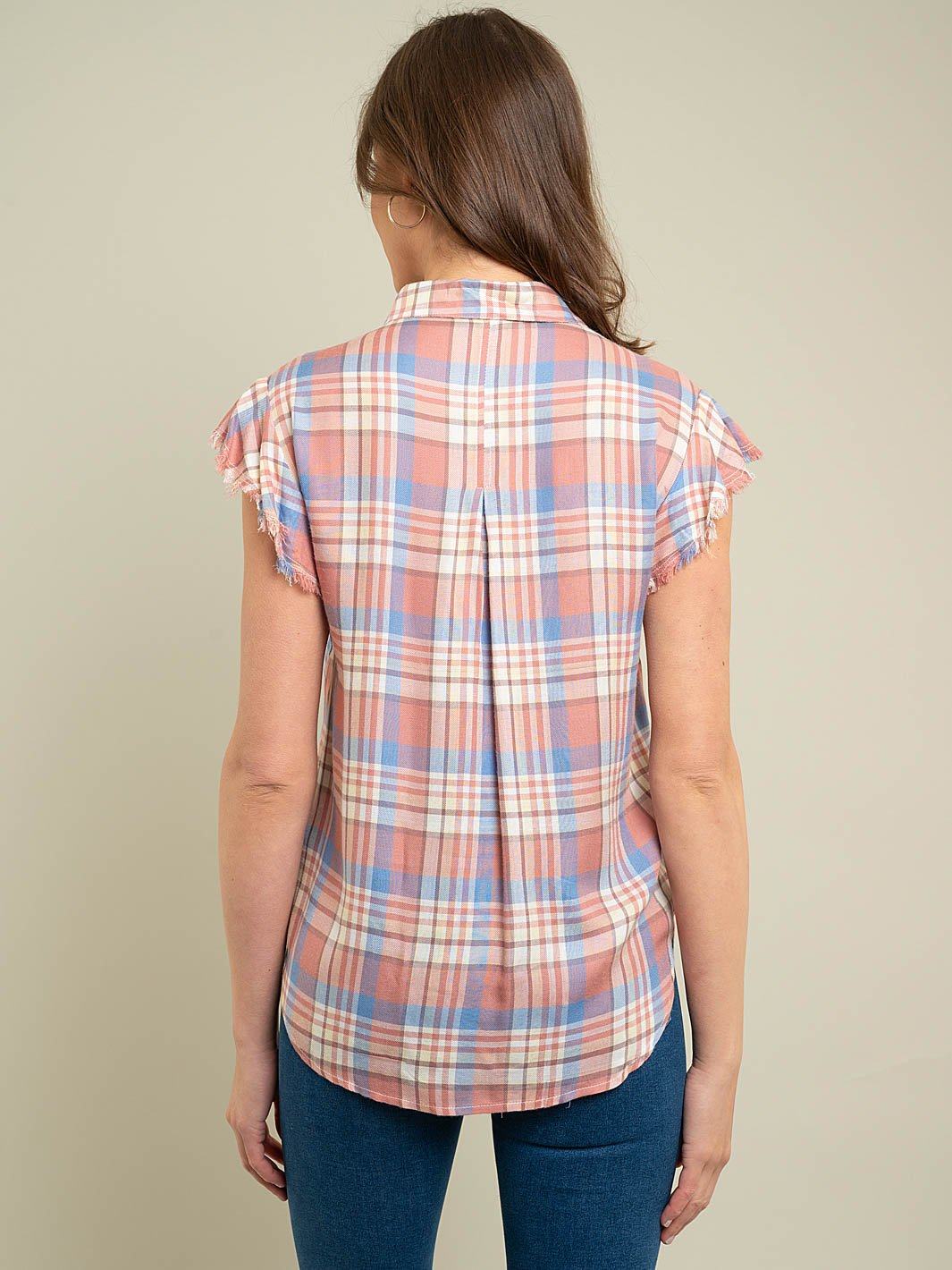 WOMEN'S SLEEVELESS PLAID WOVEN TOP