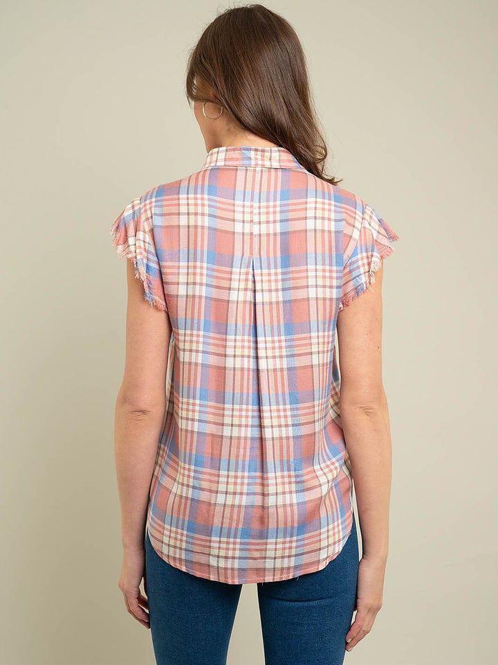WOMEN'S SLEEVELESS PLAID WOVEN TOP