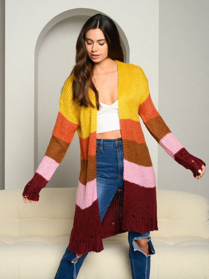 WOMEN'S MULTI COLOR LONG SLEEVE OPEN CARDIGAN