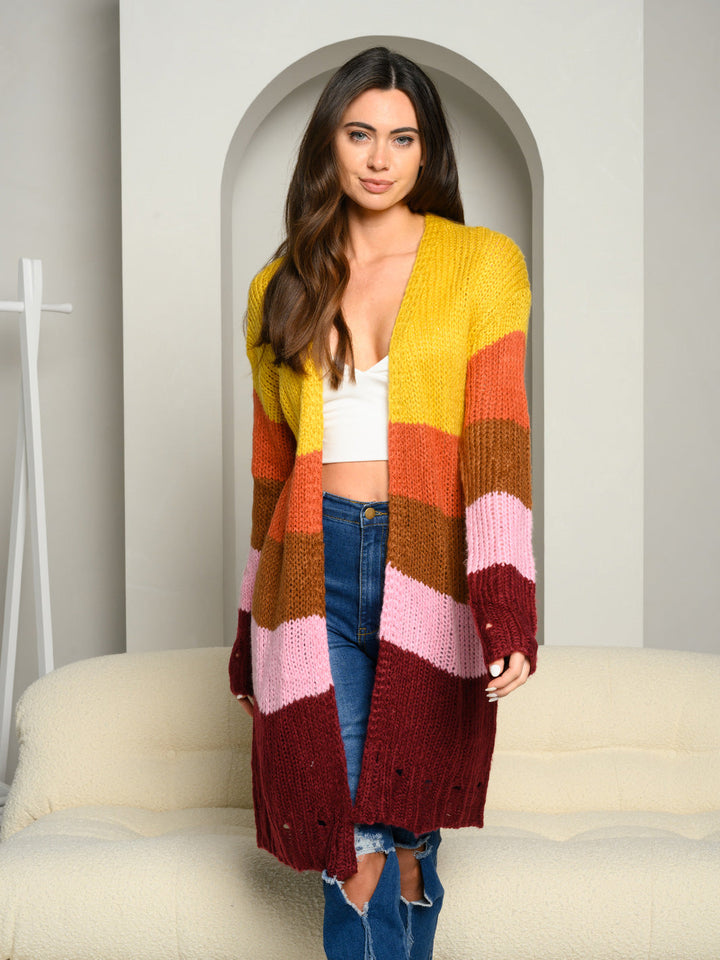 WOMEN'S MULTI COLOR LONG SLEEVE OPEN CARDIGAN