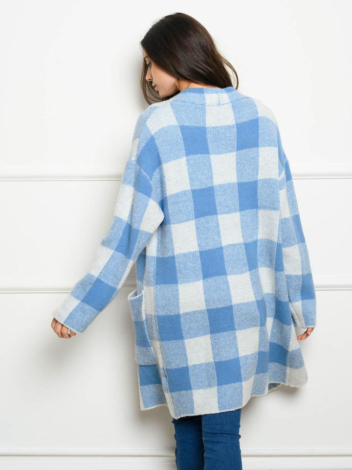 WOMEN'S LONG SLEEVE CHECKER BUTTON DOWN CARDIGAN