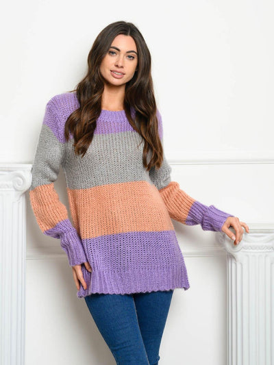 WOMEN'S LONG SLEEVE COLORBLOCK SWEATER