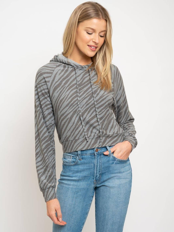 WOMEN'S ZEBRA PRINT HOODIE TOP