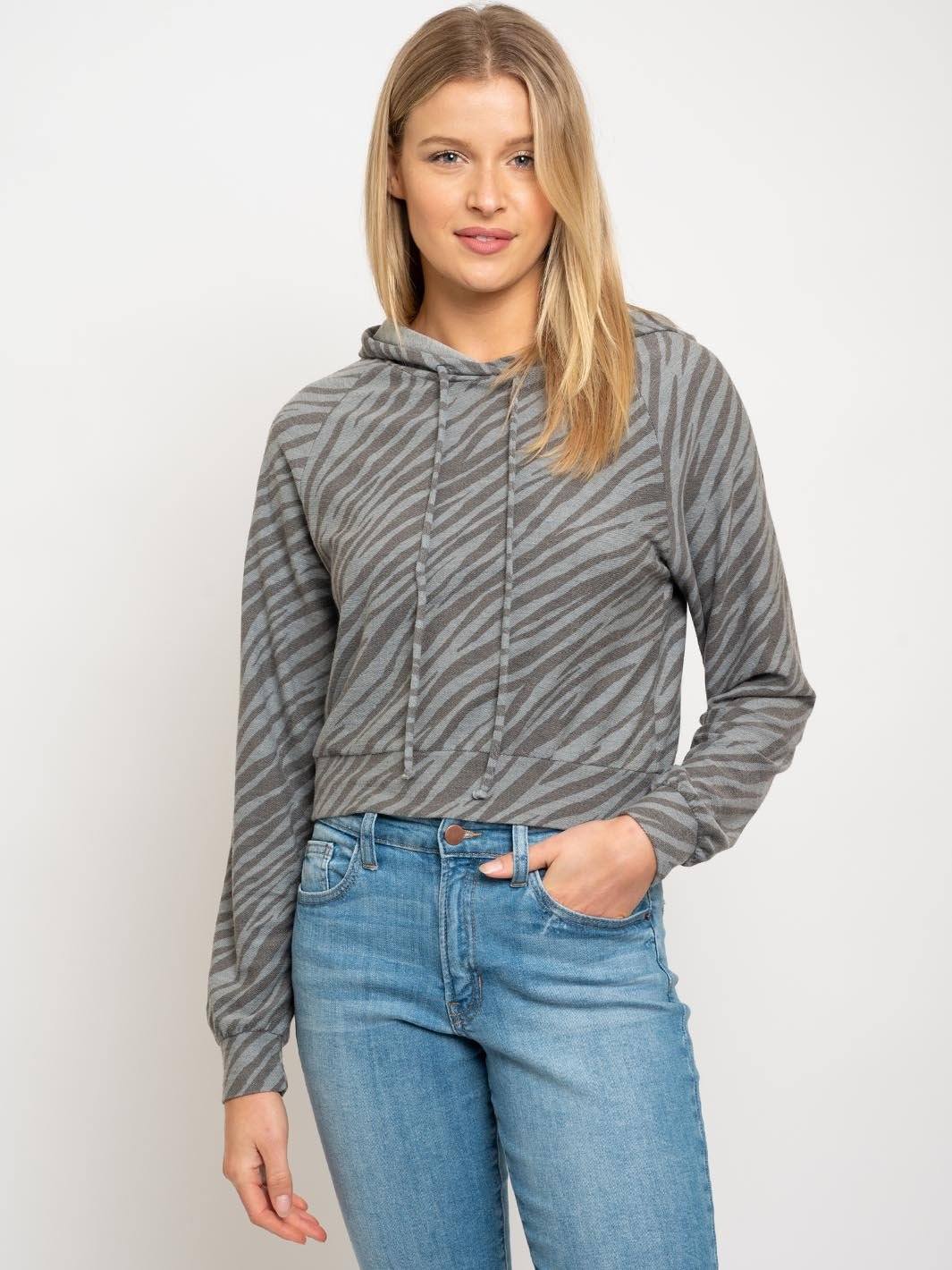 WOMEN'S ZEBRA PRINT HOODIE TOP