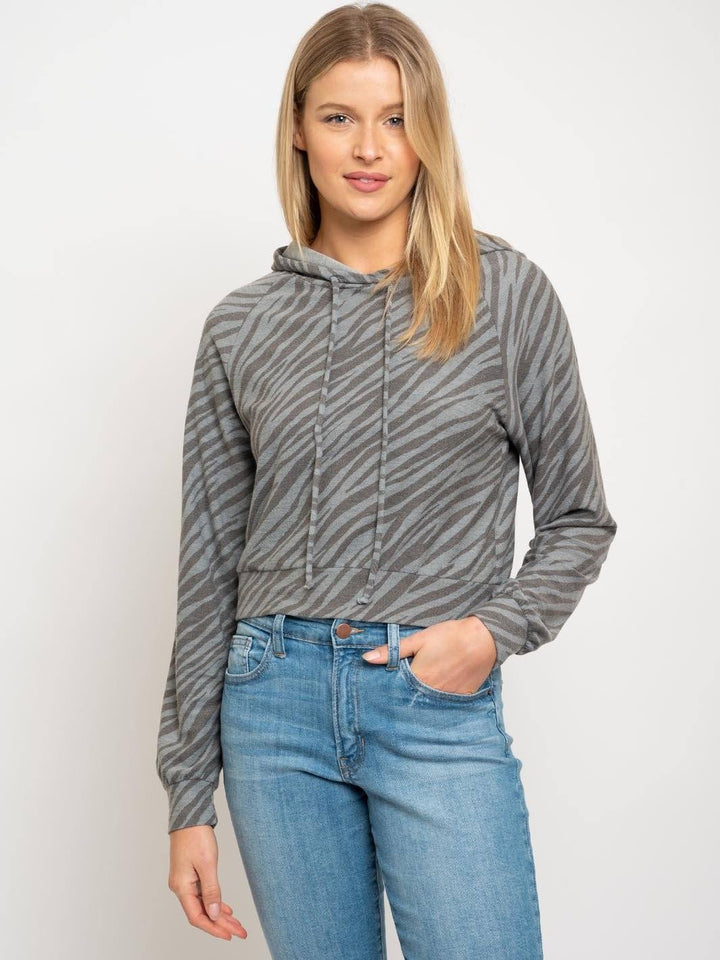 WOMEN'S ZEBRA PRINT HOODIE TOP