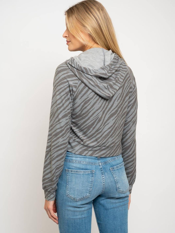 WOMEN'S ZEBRA PRINT HOODIE TOP