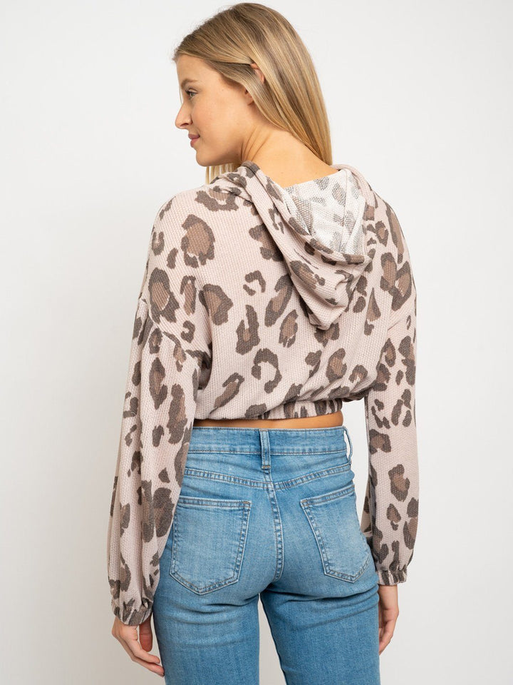 WOMEN'S ANIMAL PRINT CROP HOODIE TOP