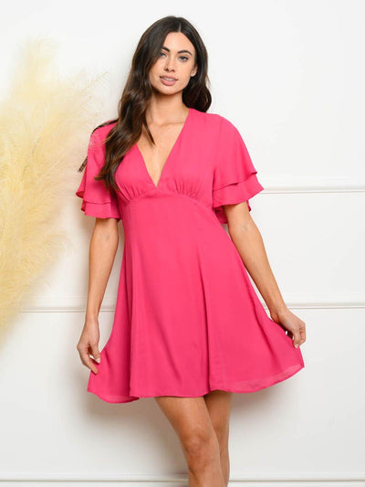 WOMEN'S V-NECK RUFFLE MINI DRESS