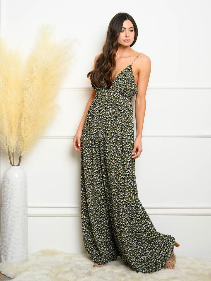 WOMEN'S V-NECK SPAGHETTI STRAP MAXI DRESS