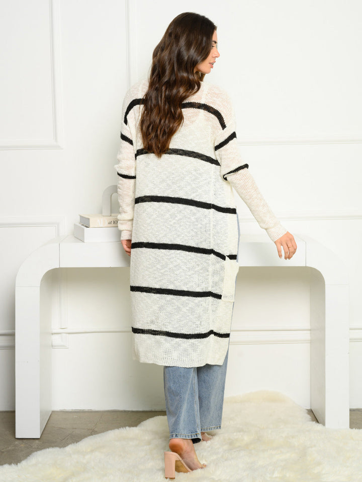 WOMEN'S LONG SLEEVE STRIPES LONG CARDIGAN