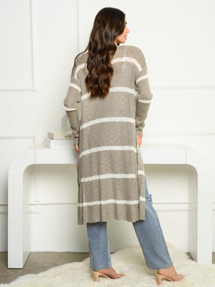 WOMEN'S LONG SLEEVE STRIPES LONG CARDIGAN
