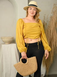 PLUS SIZE LONG PUFF SLEEVE RUCHED TOP