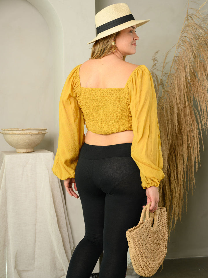PLUS SIZE LONG PUFF SLEEVE RUCHED TOP