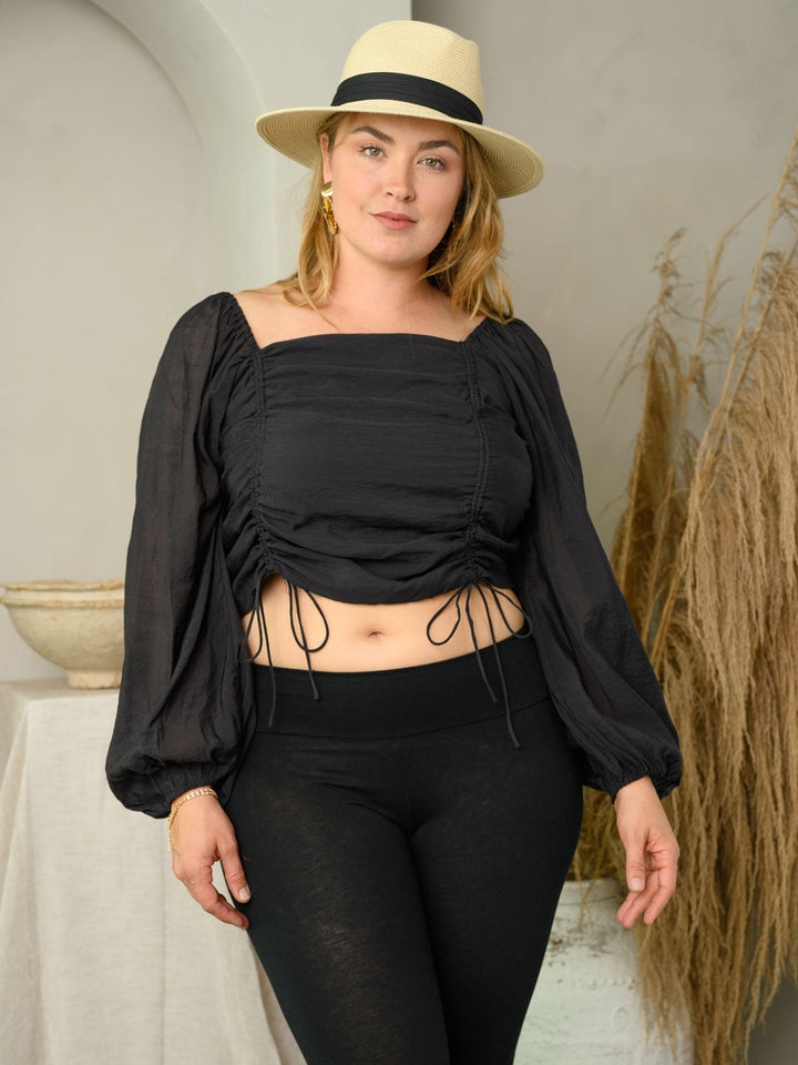 PLUS SIZE LONG PUFF SLEEVE RUCHED TOP