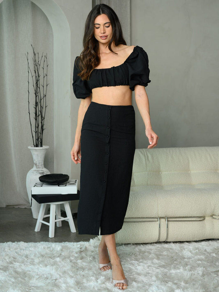 WOMEN'S 2PC. CROP TOP & BUTTON DOWN SKIRT SET