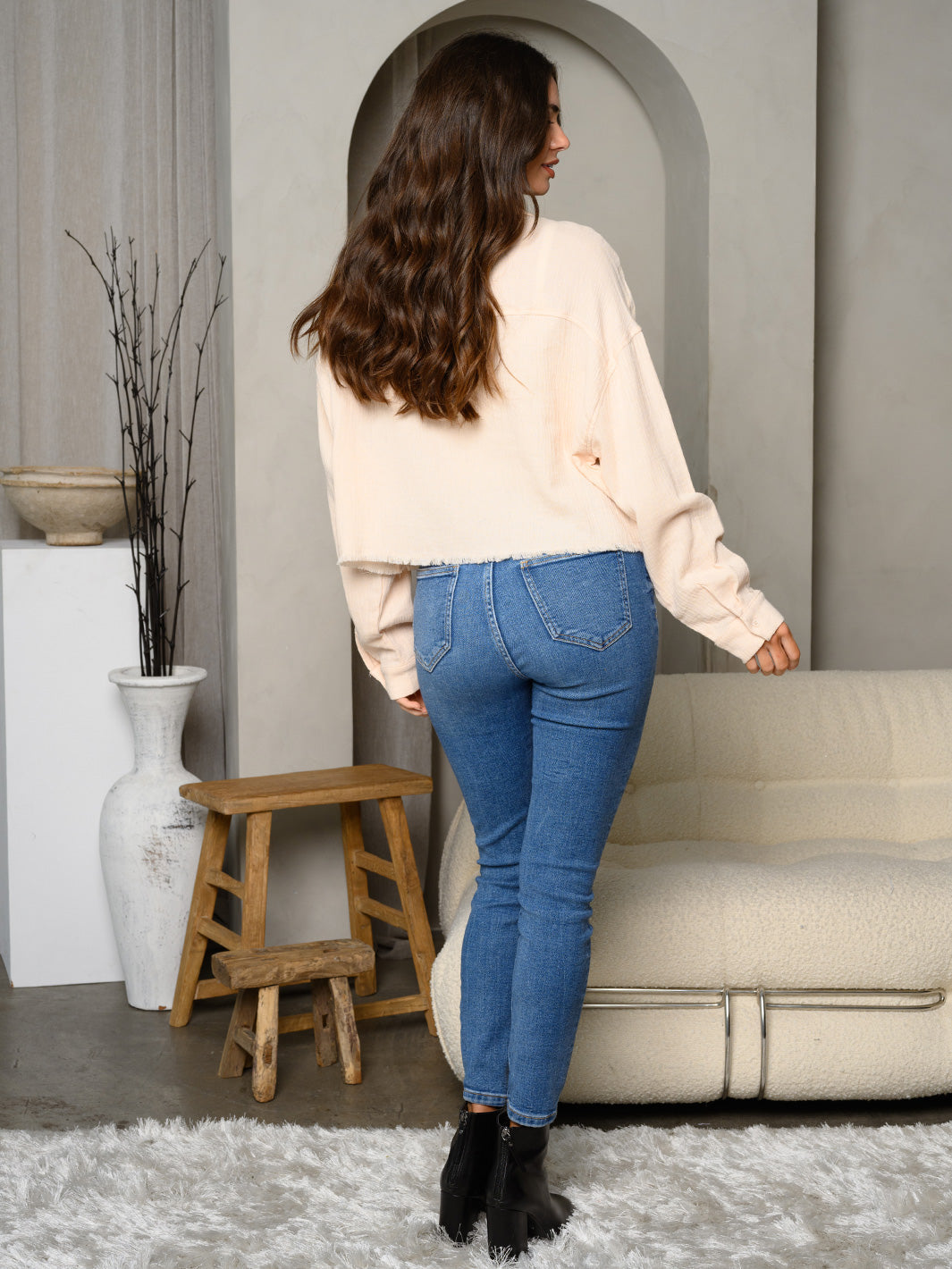 WOMEN'S LONG SLEEVE FRONT POCKETS BUTTON UP TOP