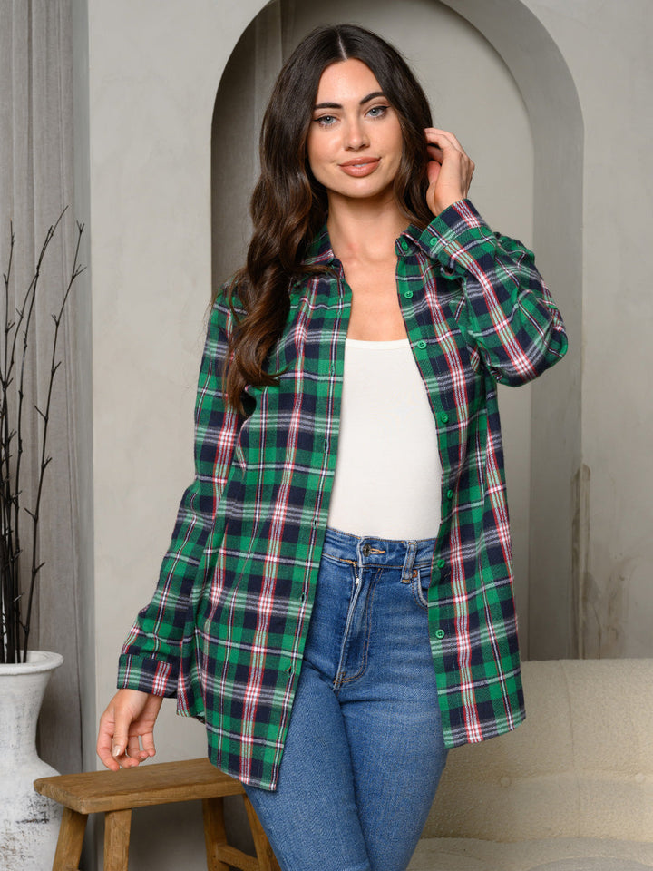WOMEN'S LONG SLEEVE BUTTON UP PLAID TOP