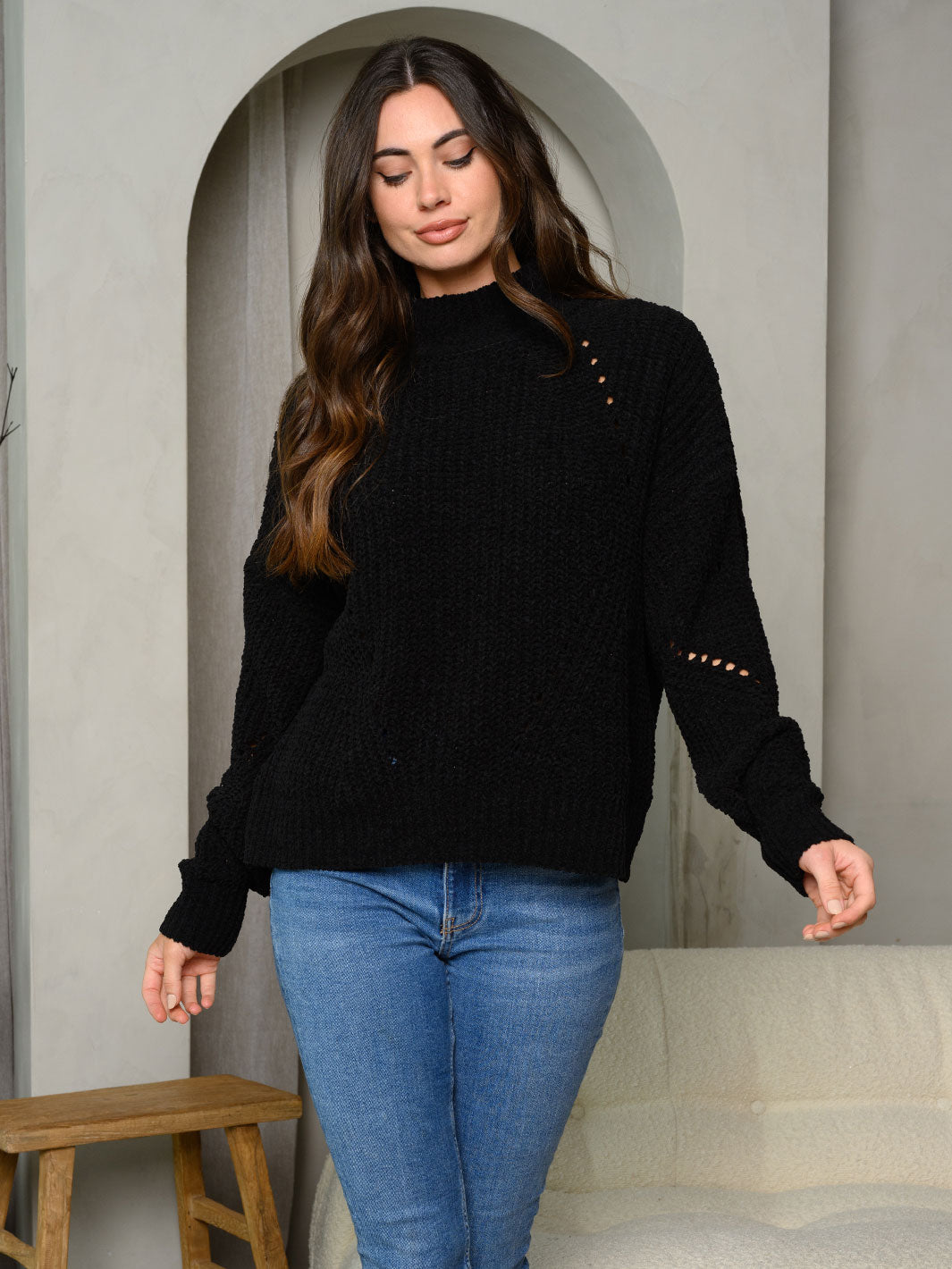 WOMEN'S LONG SLEEVE KNIT COWL NECK SWEATER