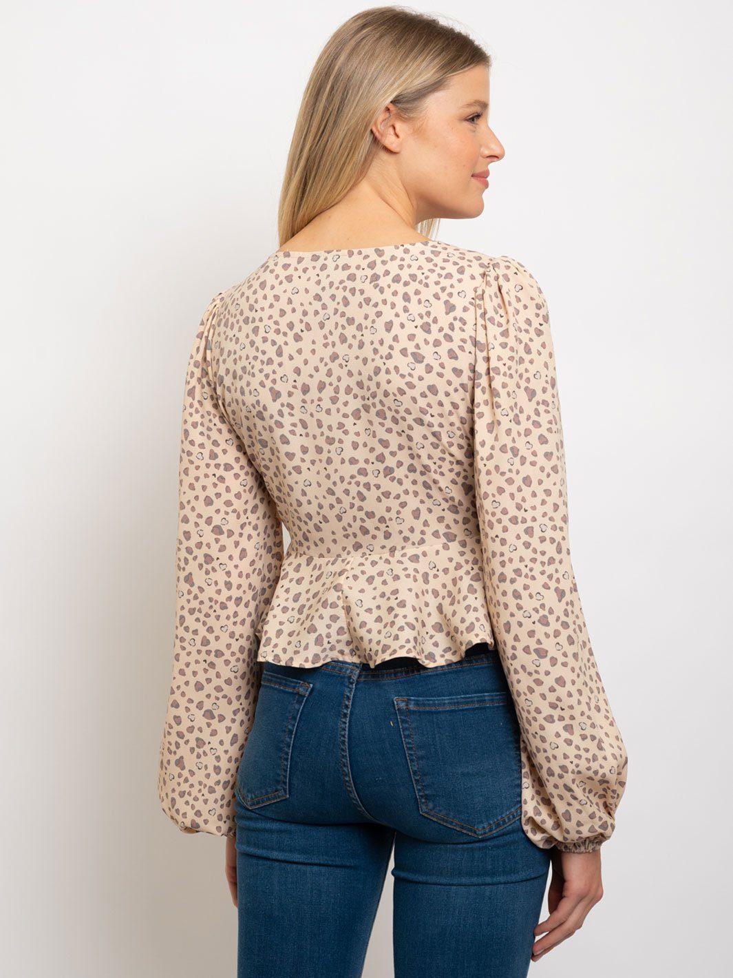 WOMEN'S DOT PRINT V-NECK LONG SLEEVE TOP