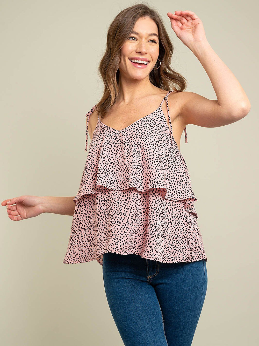 WOMEN'S POLKA DOTS RUFFLE TOP