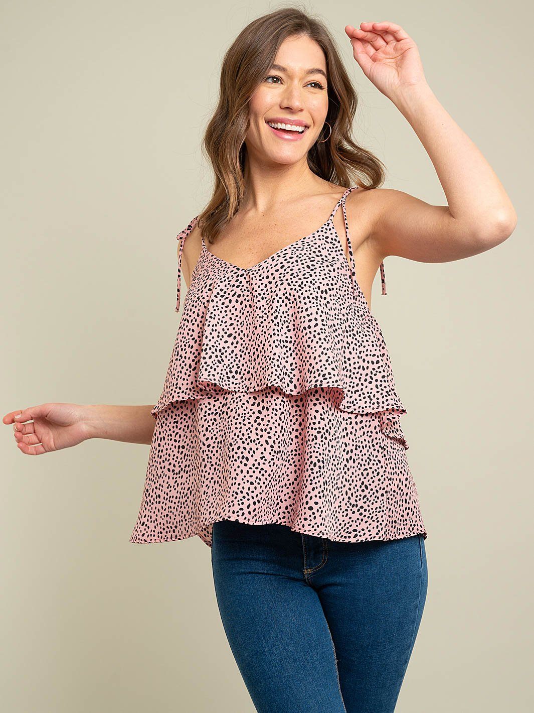 WOMEN'S POLKA DOTS RUFFLE TOP