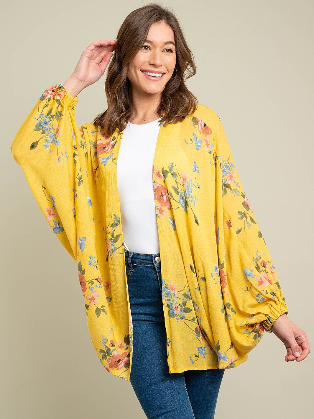 WOMEN'S MUSTARD FLORAL CARDIGAN