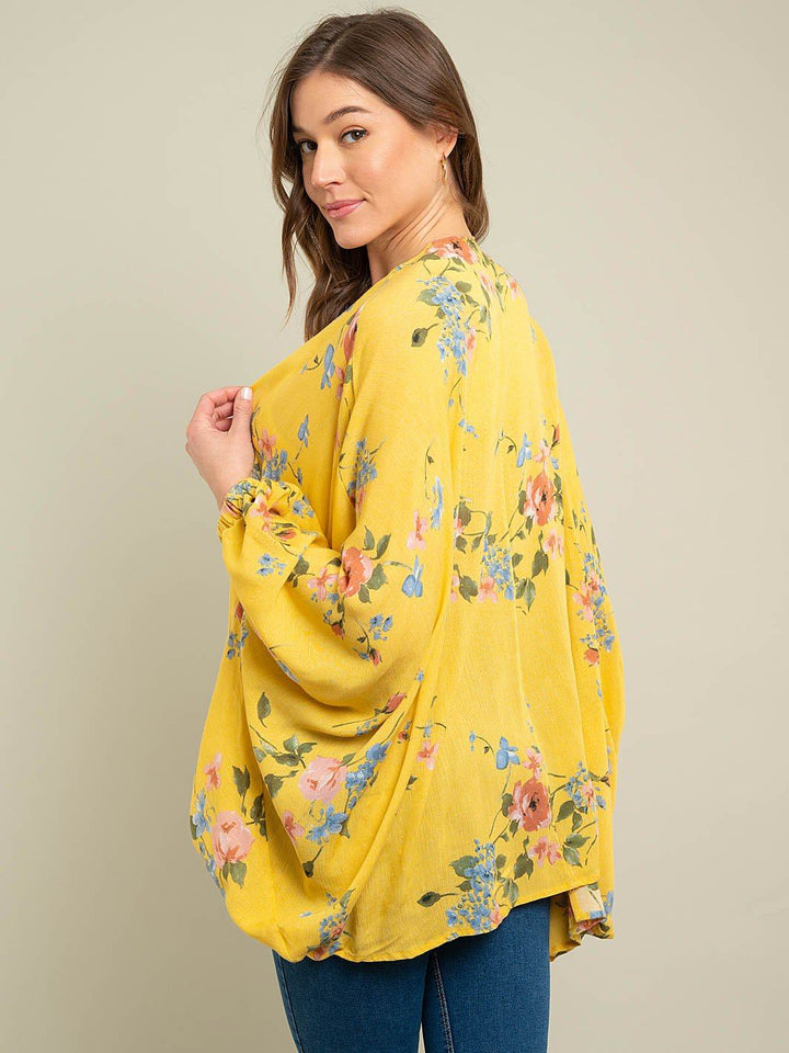 WOMEN'S MUSTARD FLORAL CARDIGAN