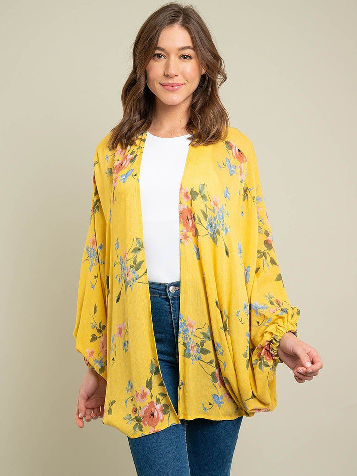 WOMEN'S MUSTARD FLORAL CARDIGAN