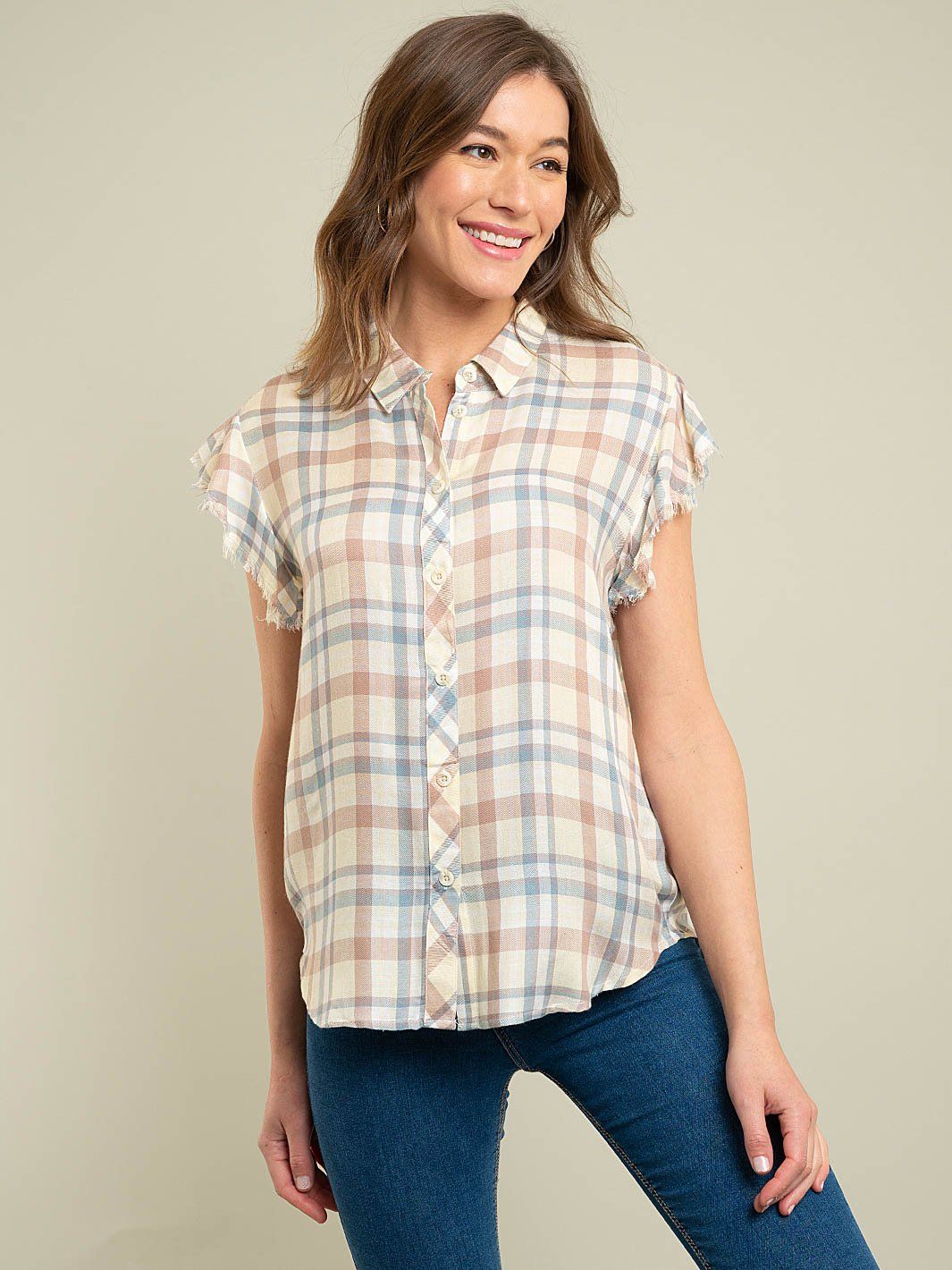 WOMEN'S SLEEVELESS PLAID WOVEN TOP