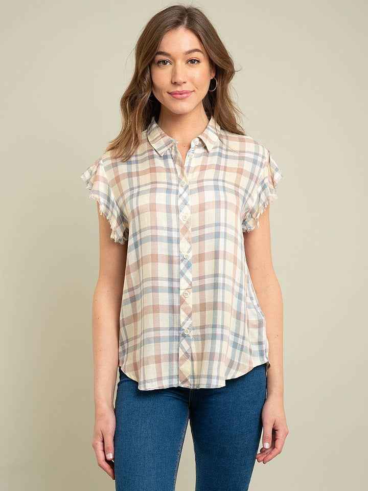 WOMEN'S SLEEVELESS PLAID WOVEN TOP