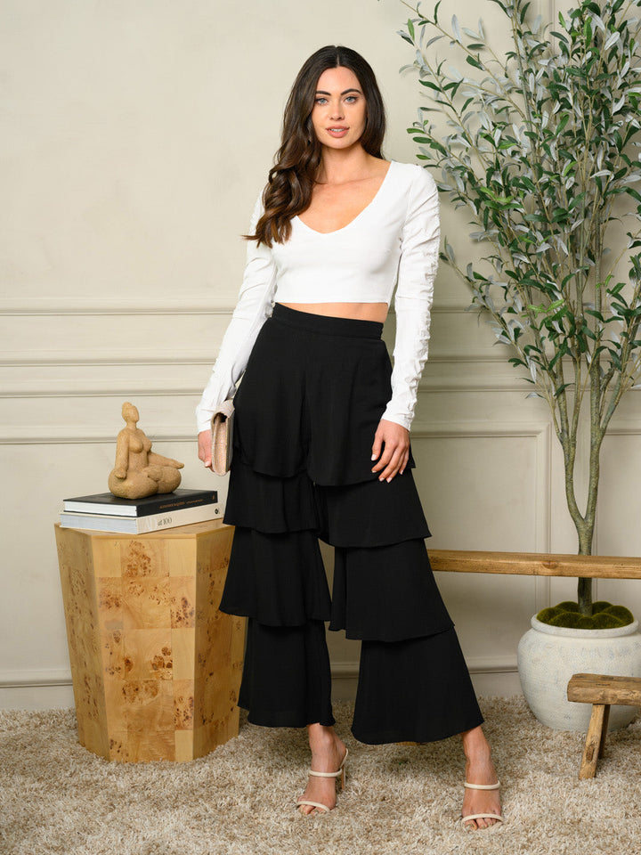WOMEN'S RUFFLE WIDE LEG PANTS