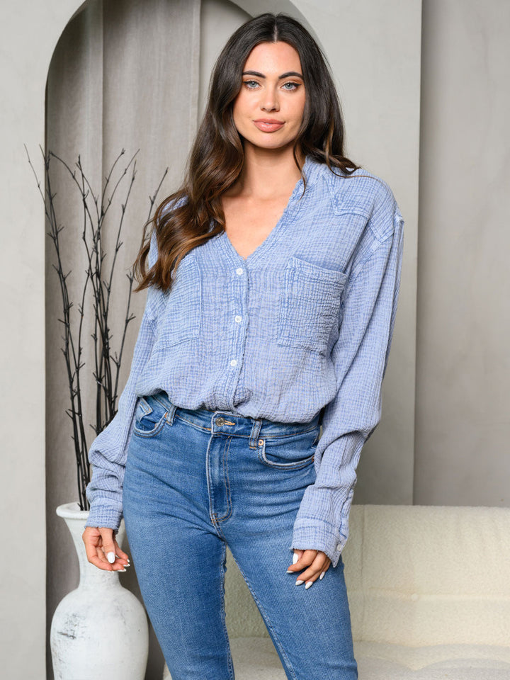 WOMEN'S LONG SLEEVE BUTTON UP SOLID BODYSUIT