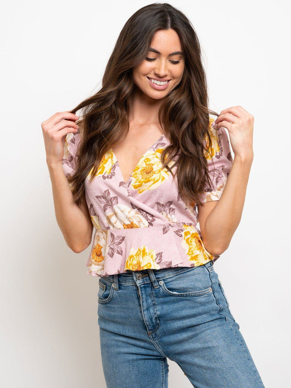 WOMEN'S WRAP RUFFLE TOP