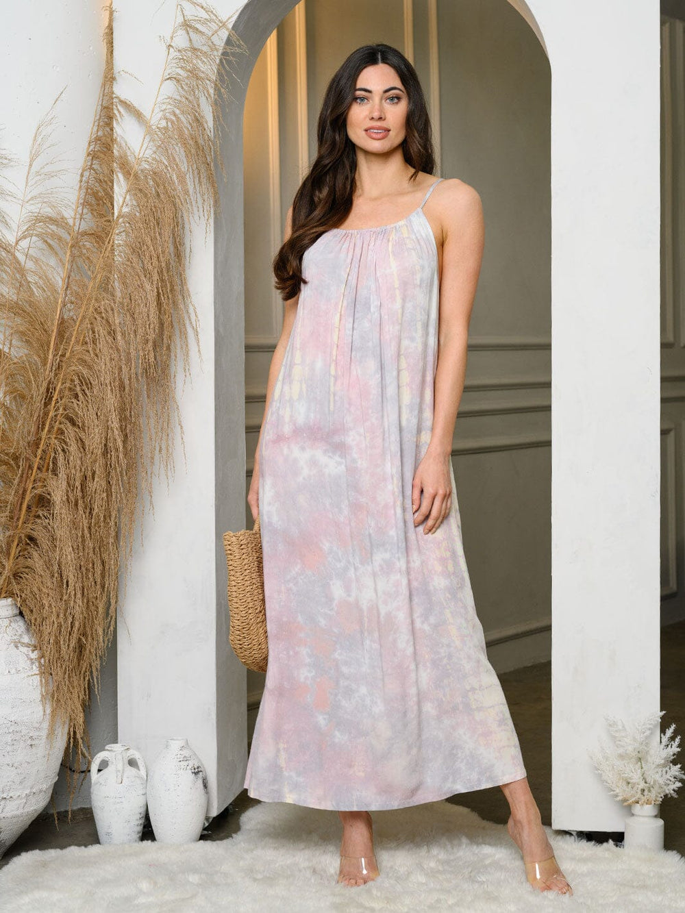 WOMEN'S SLEEVELESS TIE DYE MAXI DRESS
