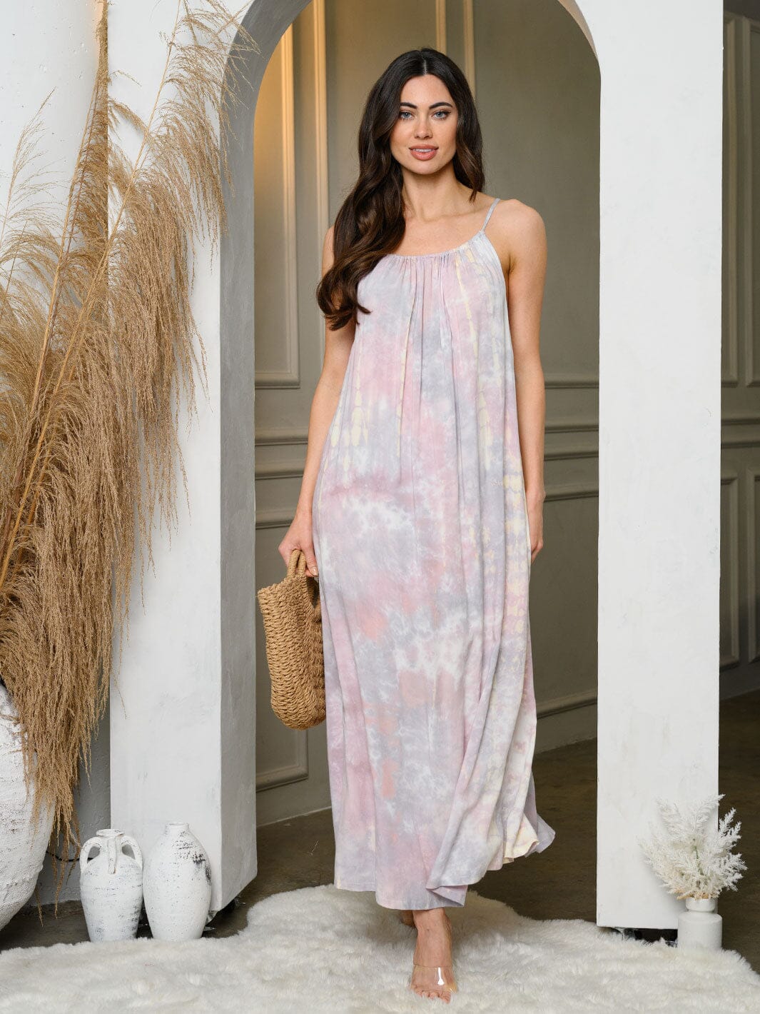 WOMEN'S SLEEVELESS TIE DYE MAXI DRESS